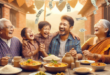 Smiling family holding hands around a picnic table, laughing and enjoying a meal together. The image suggests financial security and peace of mind: unexpected benefits of life insurance